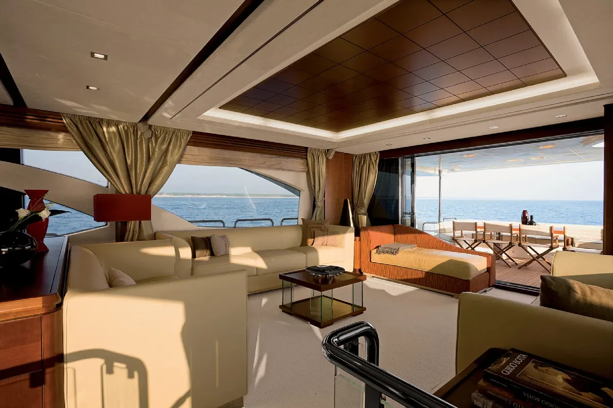 Salon and dining area with sea views
