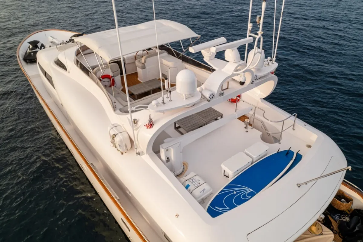 Aerial view of the Maiora's upper aft deck