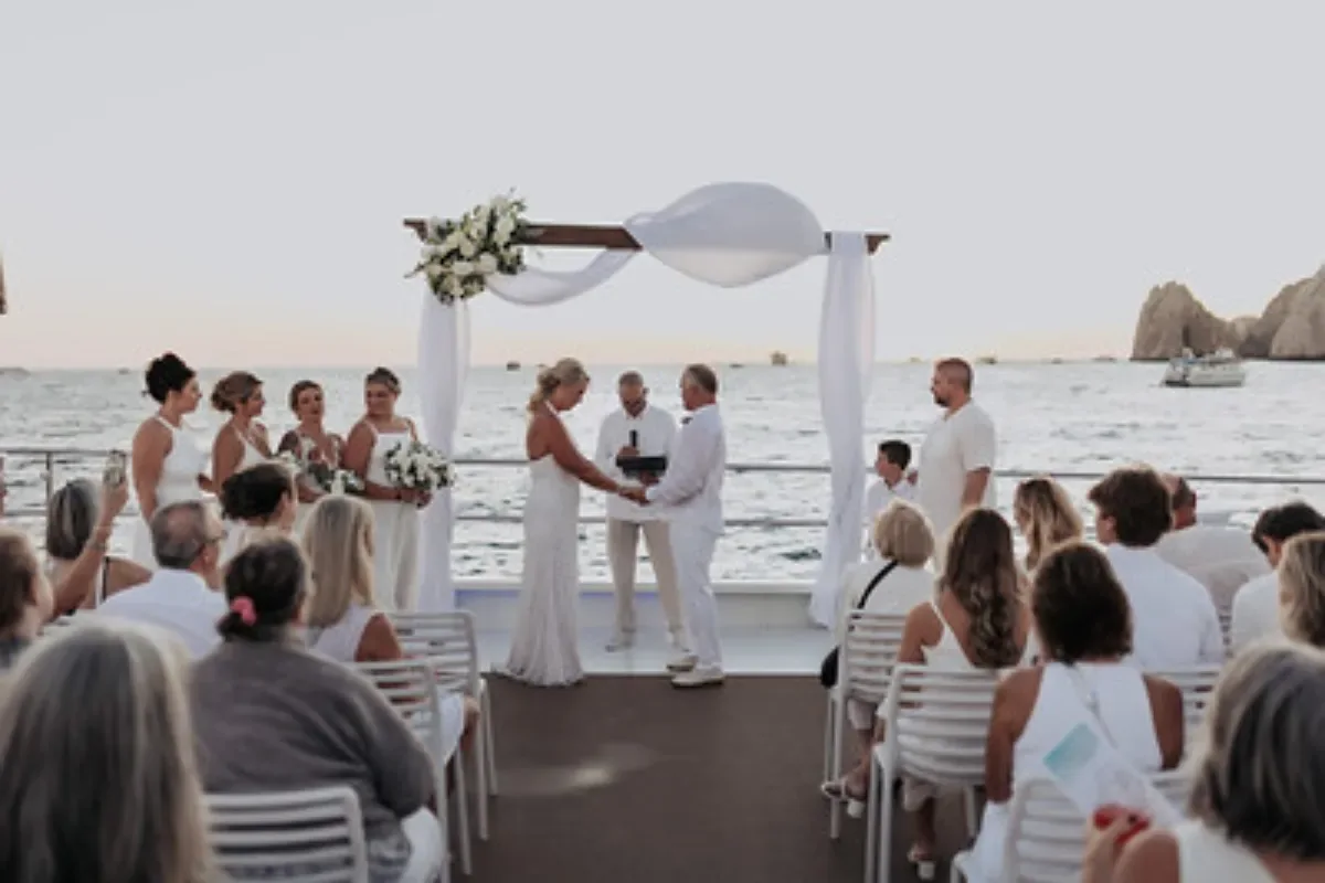 Wedding ceremony on the deck of the 100' catamaran