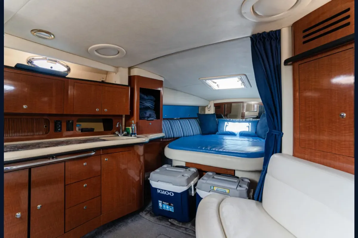 Galley and cabin interior of the 32' Sea Ray