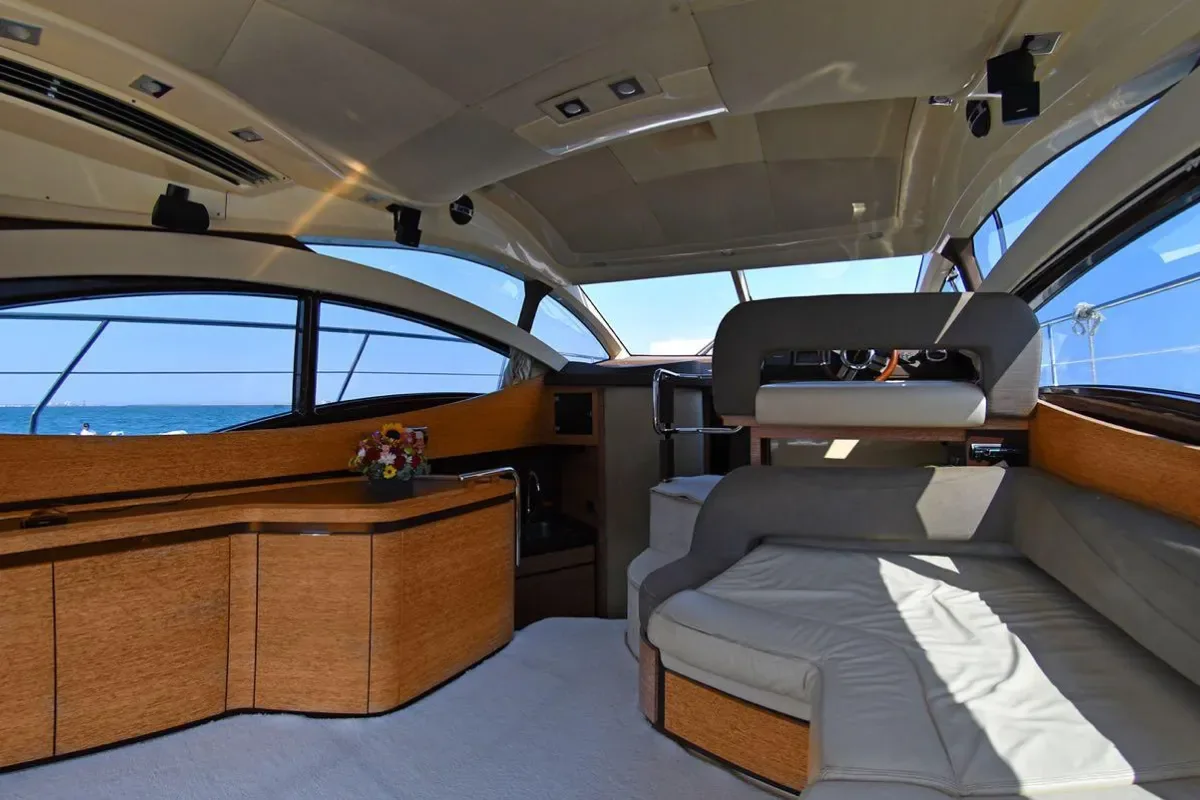 Helm and salon interior of the 38' Azimut