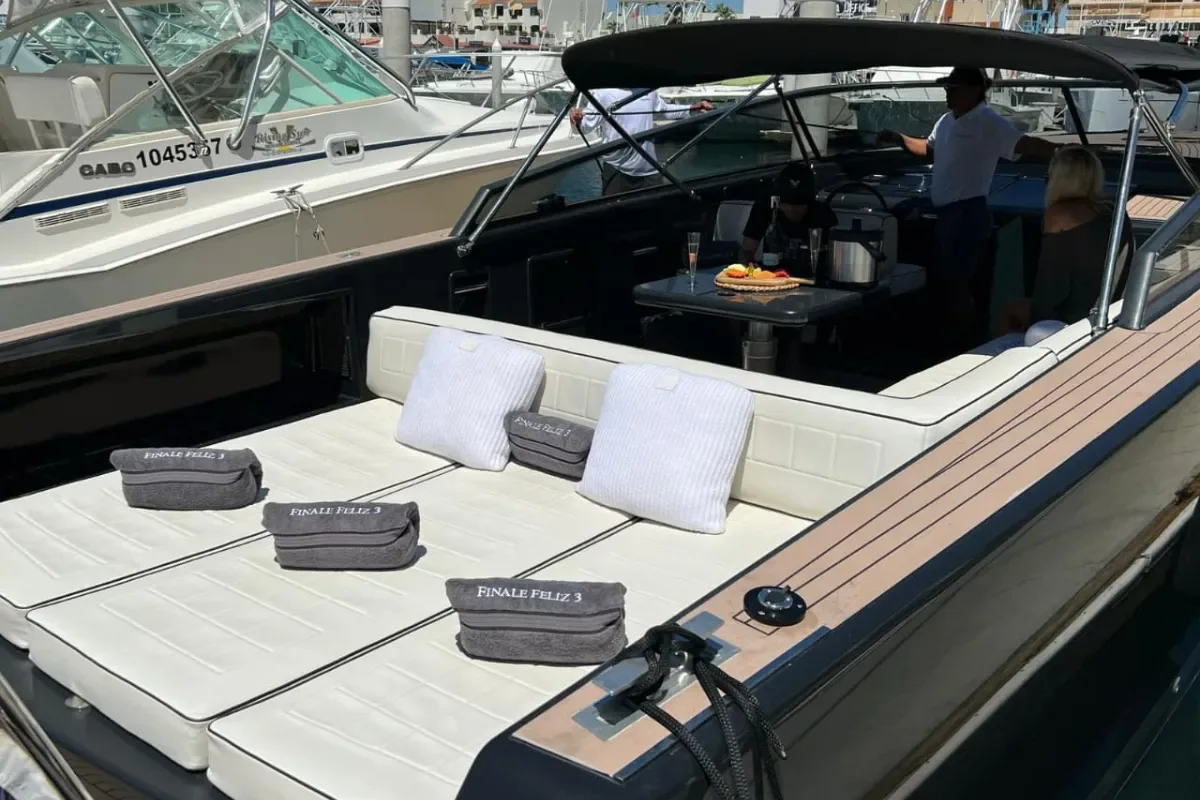 Aft sun pads with cushions on the VanDutch