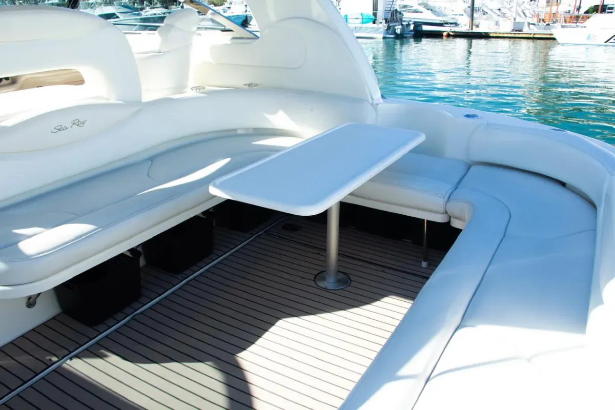Cockpit table and seating at the dock