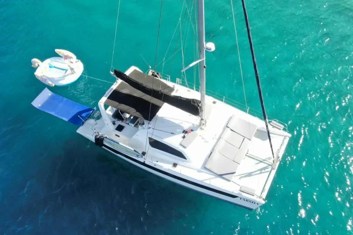 Aerial view of the Leopard over turquoise water
