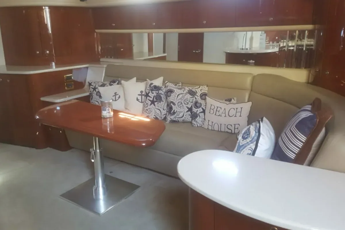 Salon dining table below deck