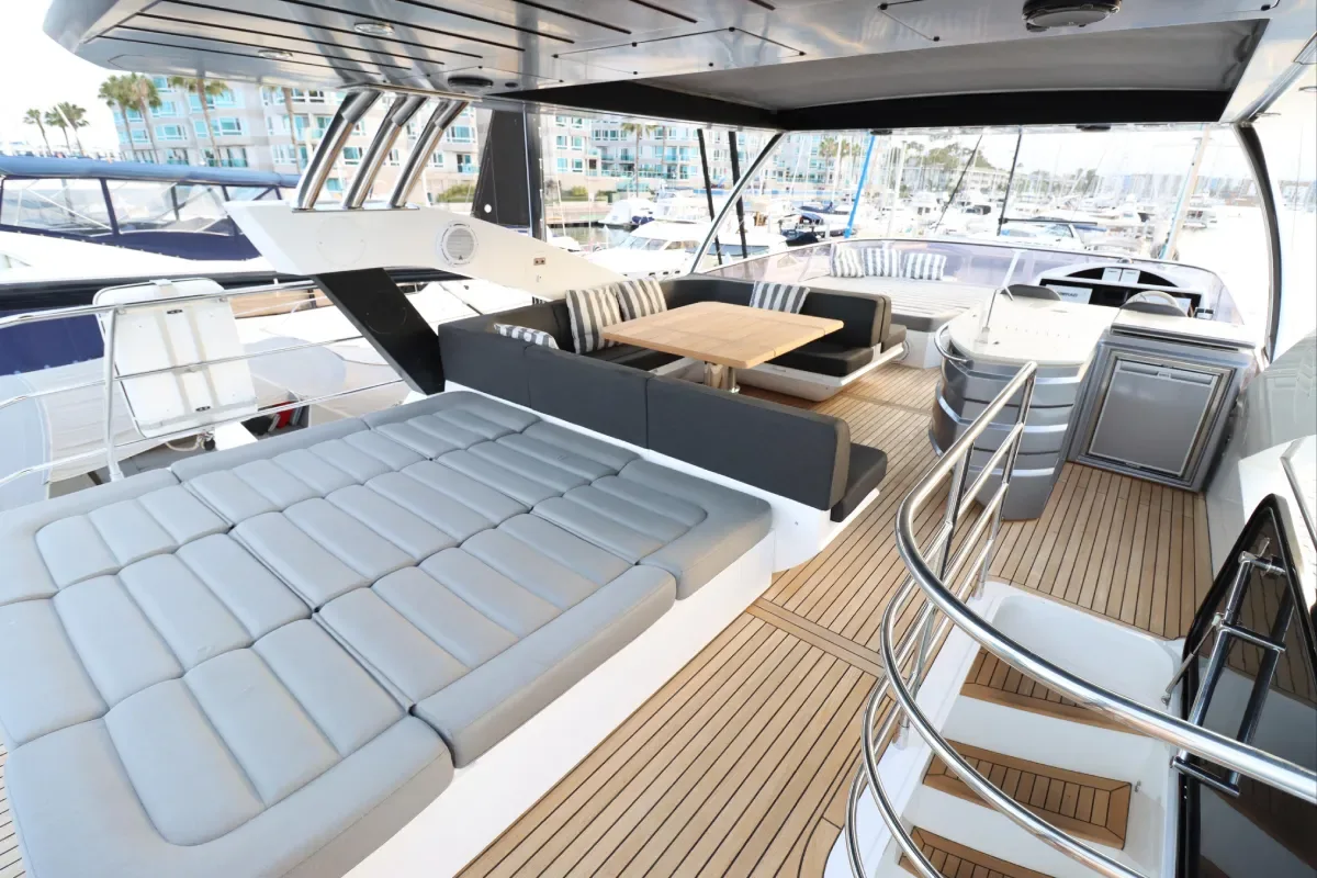 Flybridge sun pads on the Sunseeker