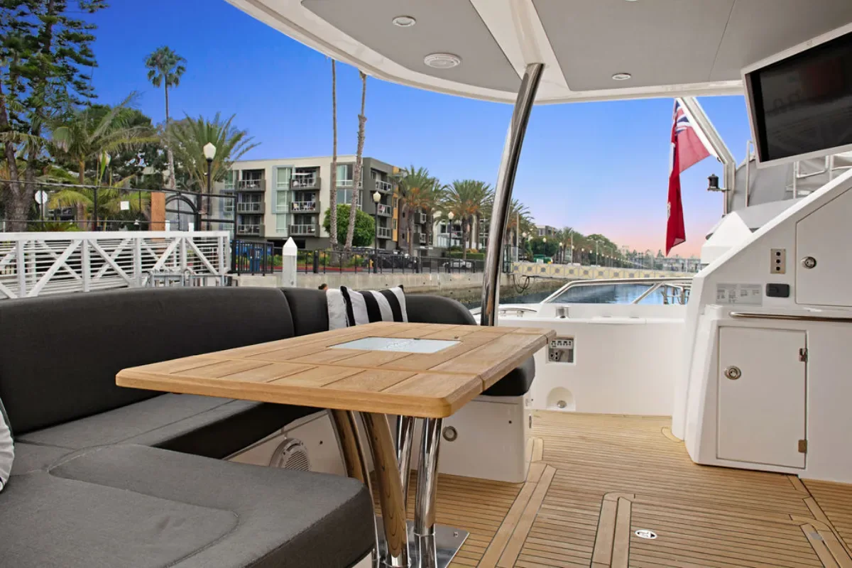 Aft deck table at the marina