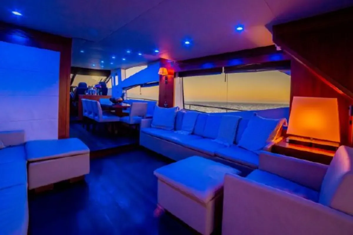 Salon with blue ambient lighting