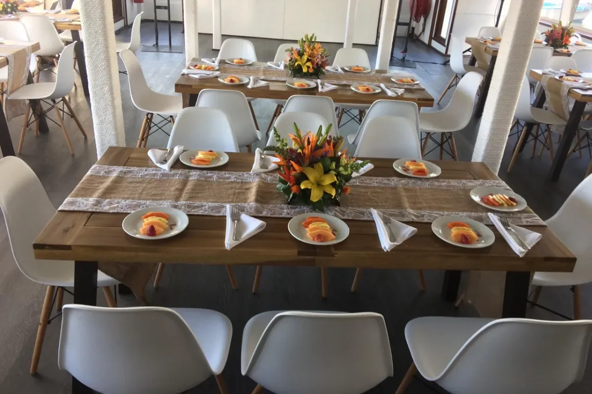 Reception tables set with flowers