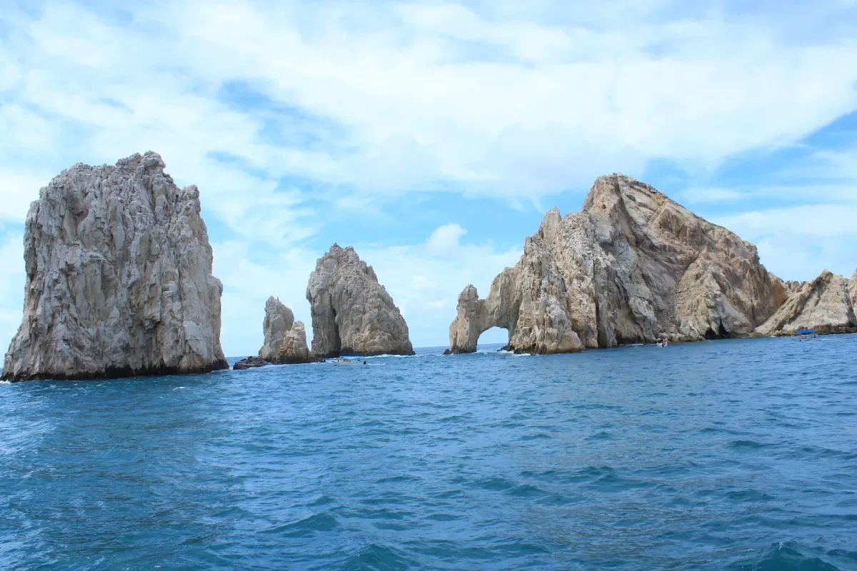 The Land's End rock formations seen from the water
